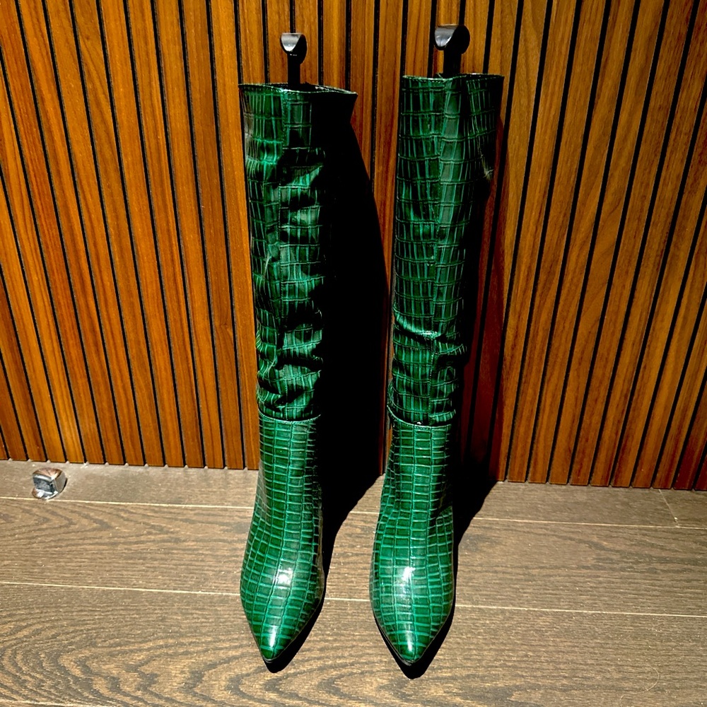 Faux green croc boots